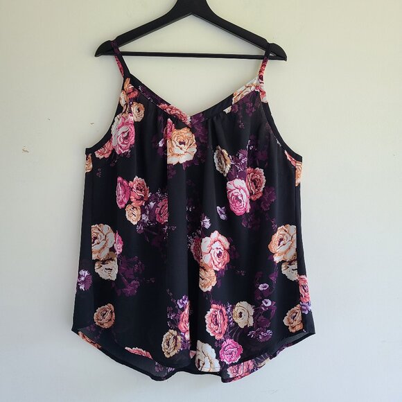 Torrid Cami Top 0 / L Pink Black Floral Strappy Camisole Shell Romantic Sheer - Picture 1 of 10